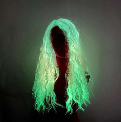 JBextension GLOW IN THE DARK 26 Inches Body Wave Rainbow Color Frontlace Glueless Wig WHISPER