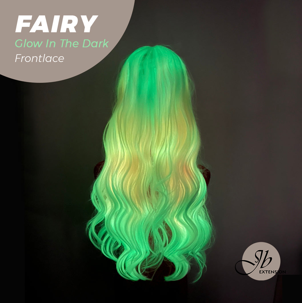 JBextension GLOW IN THE DARK 26 Inches Curly Rainbow Color Frontlace Glueless Wig FAIRY