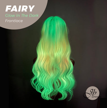 JBextension GLOW IN THE DARK 26 Inches Curly Rainbow Color Frontlace Glueless Wig FAIRY