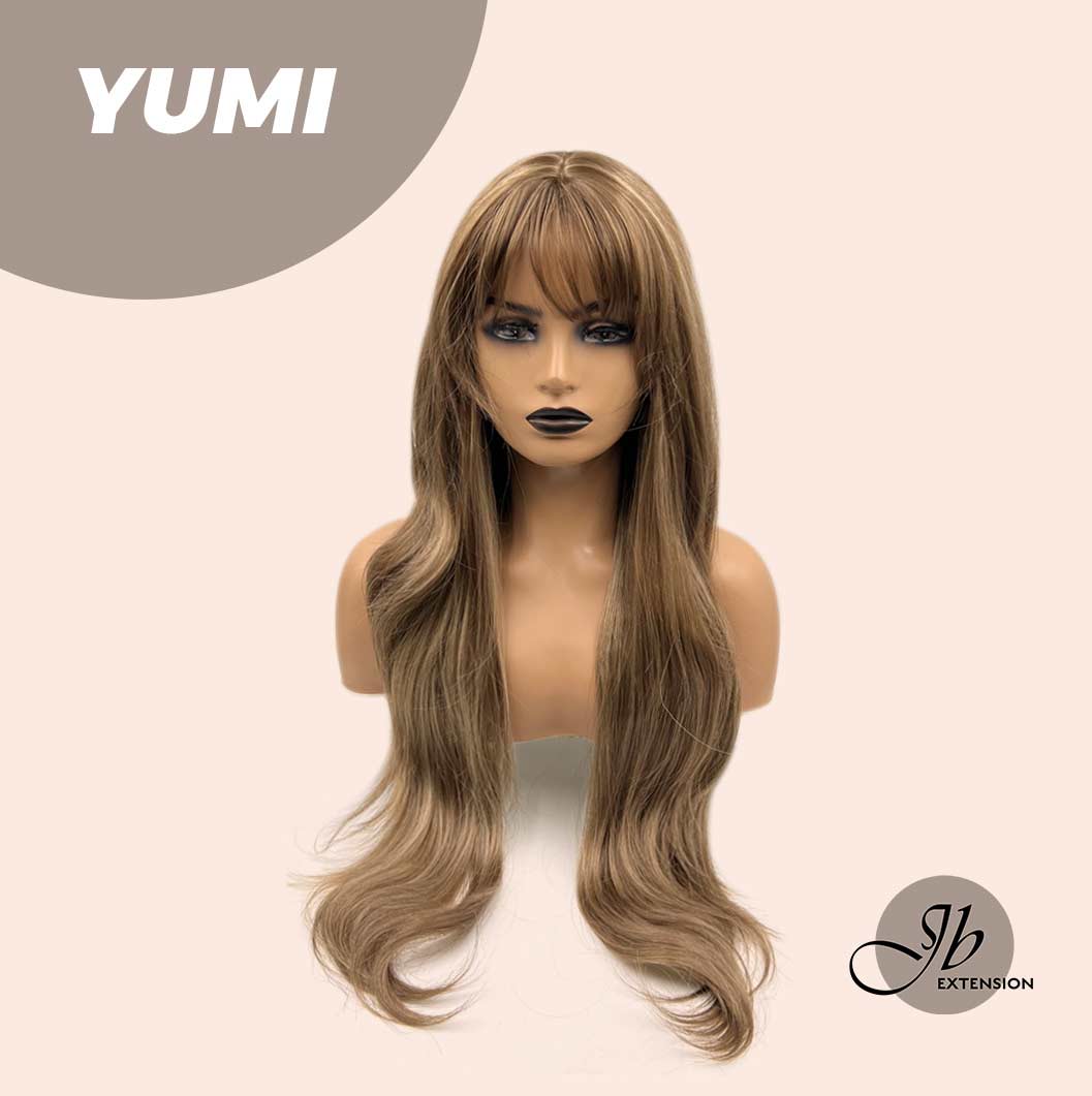 JBEXTENSION 30 Inches Long Light Brown With Highlight Wig With Bangs YUMI