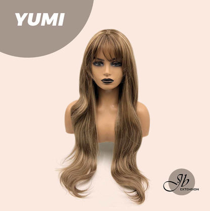 JBEXTENSION 30 Inches Long Light Brown With Highlight Wig With Bangs YUMI
