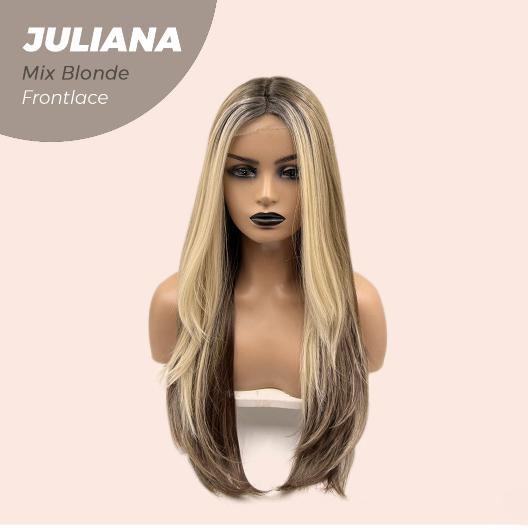 JBEXTENSION 26 Inches Wolf Cut Brown With Blonde Highlight Frontlace Glueless Wig JULIANA MIX BLONDE
