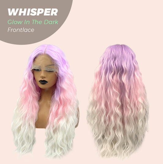 JBextension GLOW IN THE DARK 26 Inches Body Wave Rainbow Color Frontlace Glueless Wig WHISPER