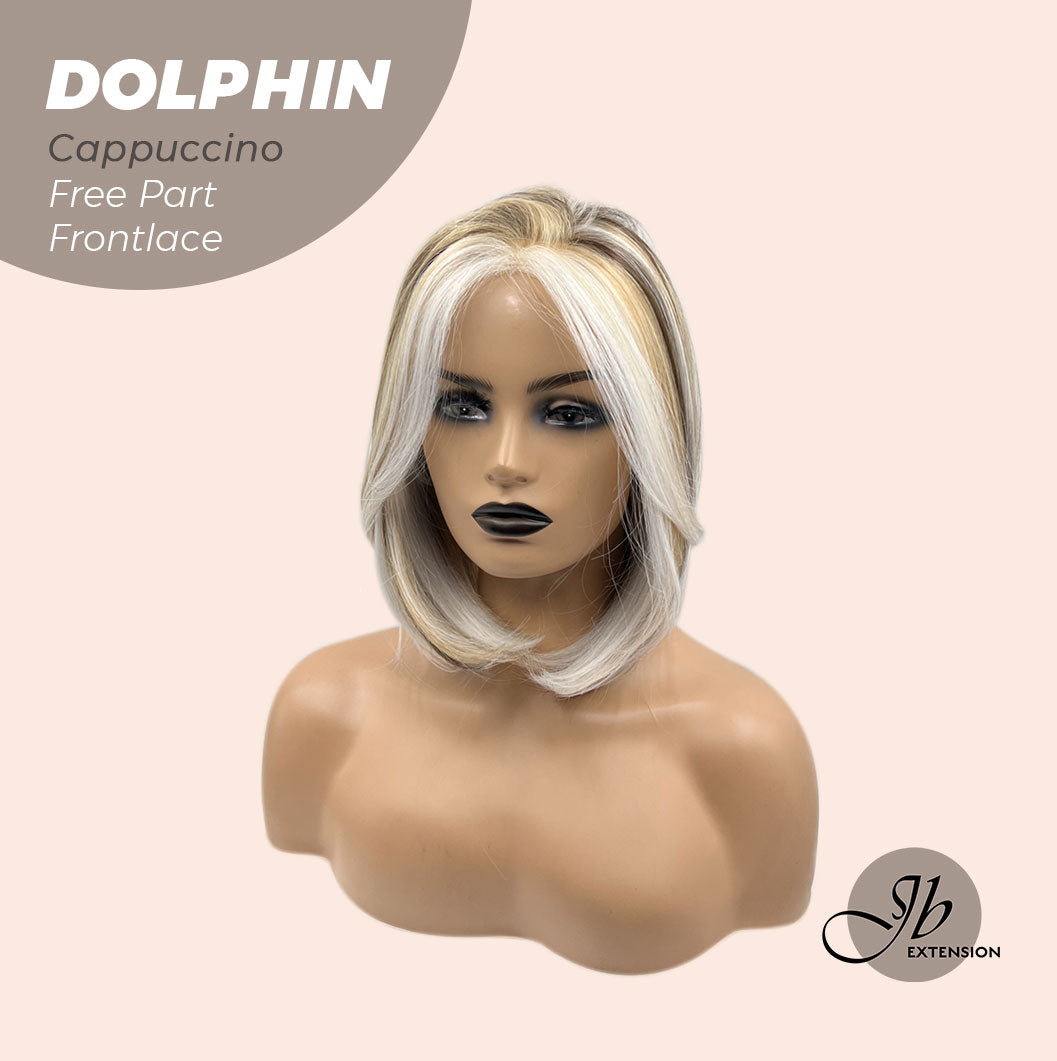 JBEXTENSION 12 Inches Bob Cut Mix Color With Blonde Brown Highlight Free Part Pre-Cut Frontlace Glueless Wig DOLPHIN CAPPUCCINO