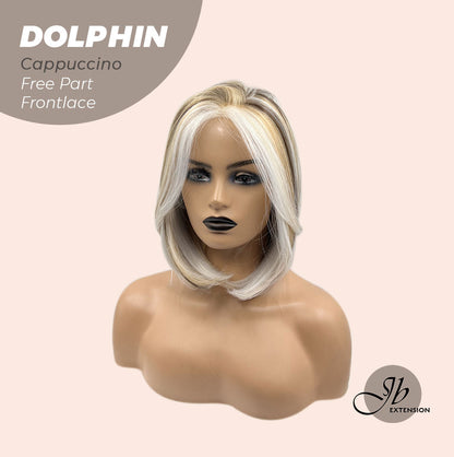 JBEXTENSION 12 Inches Bob Cut Mix Color With Blonde Brown Highlight Free Part Pre-Cut Frontlace Glueless Wig DOLPHIN CAPPUCCINO