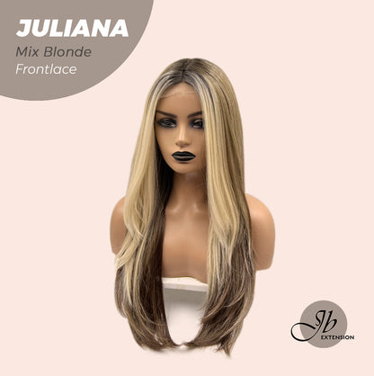 JBEXTENSION 26 Inches Wolf Cut Brown With Blonde Highlight Frontlace Glueless Wig JULIANA MIX BLONDE