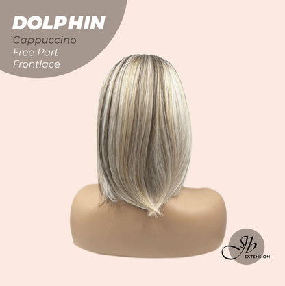 JBEXTENSION 12 Inches Bob Cut Mix Color With Blonde Brown Highlight Free Part Pre-Cut Frontlace Glueless Wig DOLPHIN CAPPUCCINO
