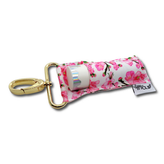 Pink Cherry Blossoms LippyClip KISS for larger lip balms, essential oil rollers, etc.