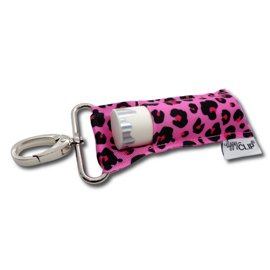 Pink Leopard LippyClip KISS for larger lip balms, essential oil rollers, etc.
