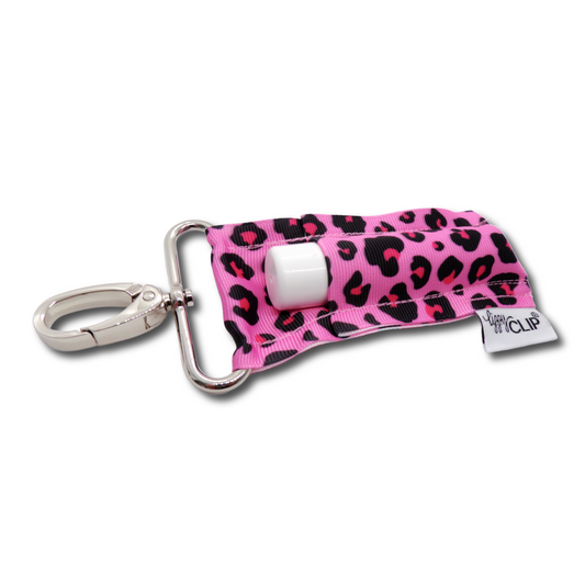 Pink Leopard LippyClip KISS for larger lip balms, essential oil rollers, etc.