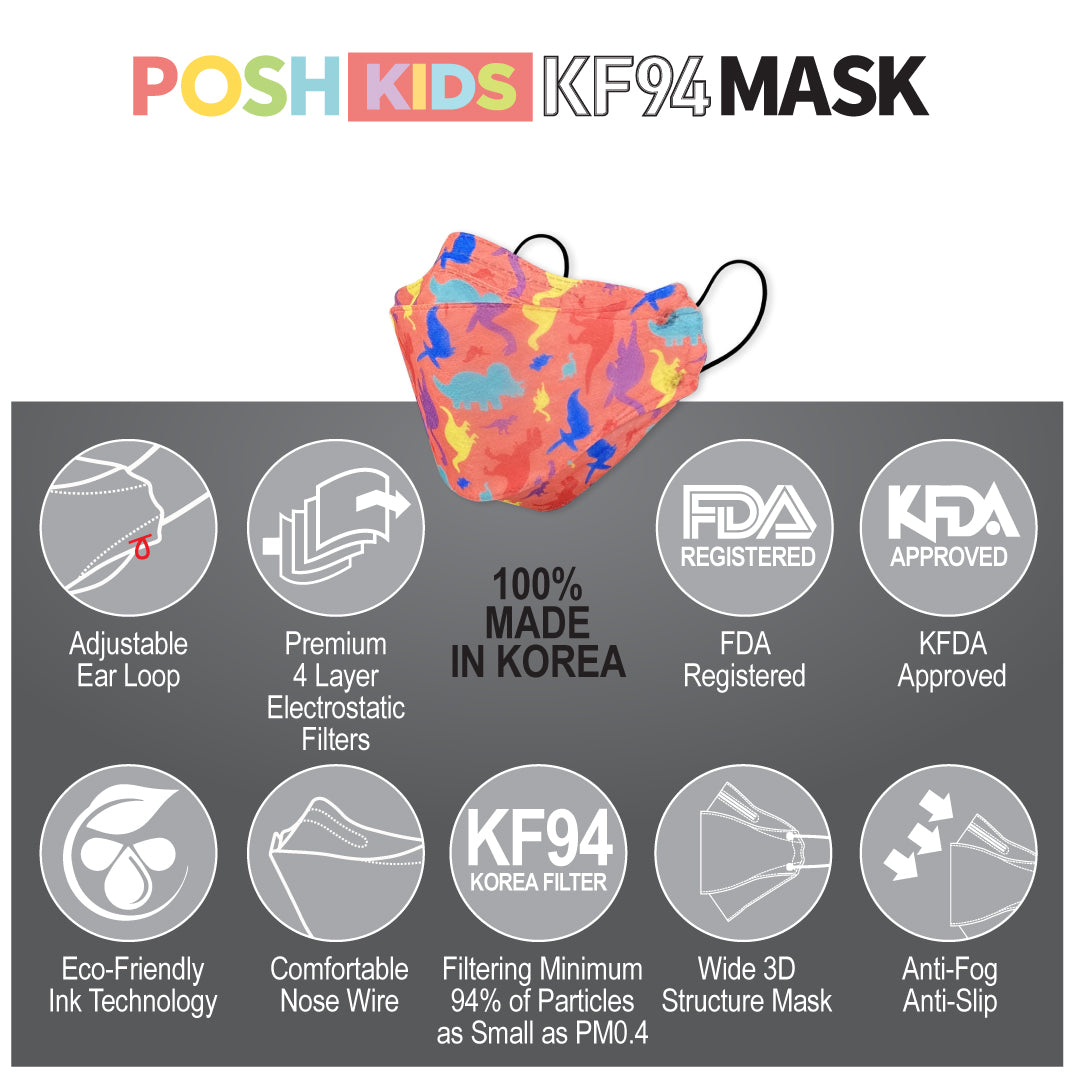 POSH KIDS KF94 Small Mask Little Dinos - Red (KA17)
