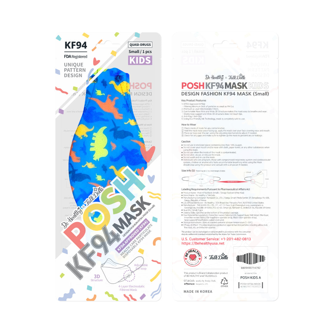 POSH KIDS KF94 Small Mask Little Dinos - Blue (KA18)