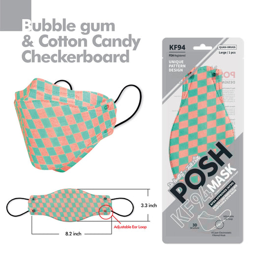 POSH KF94 Mask Bubble Gum and Cotton Candy Checkerboard (A08)