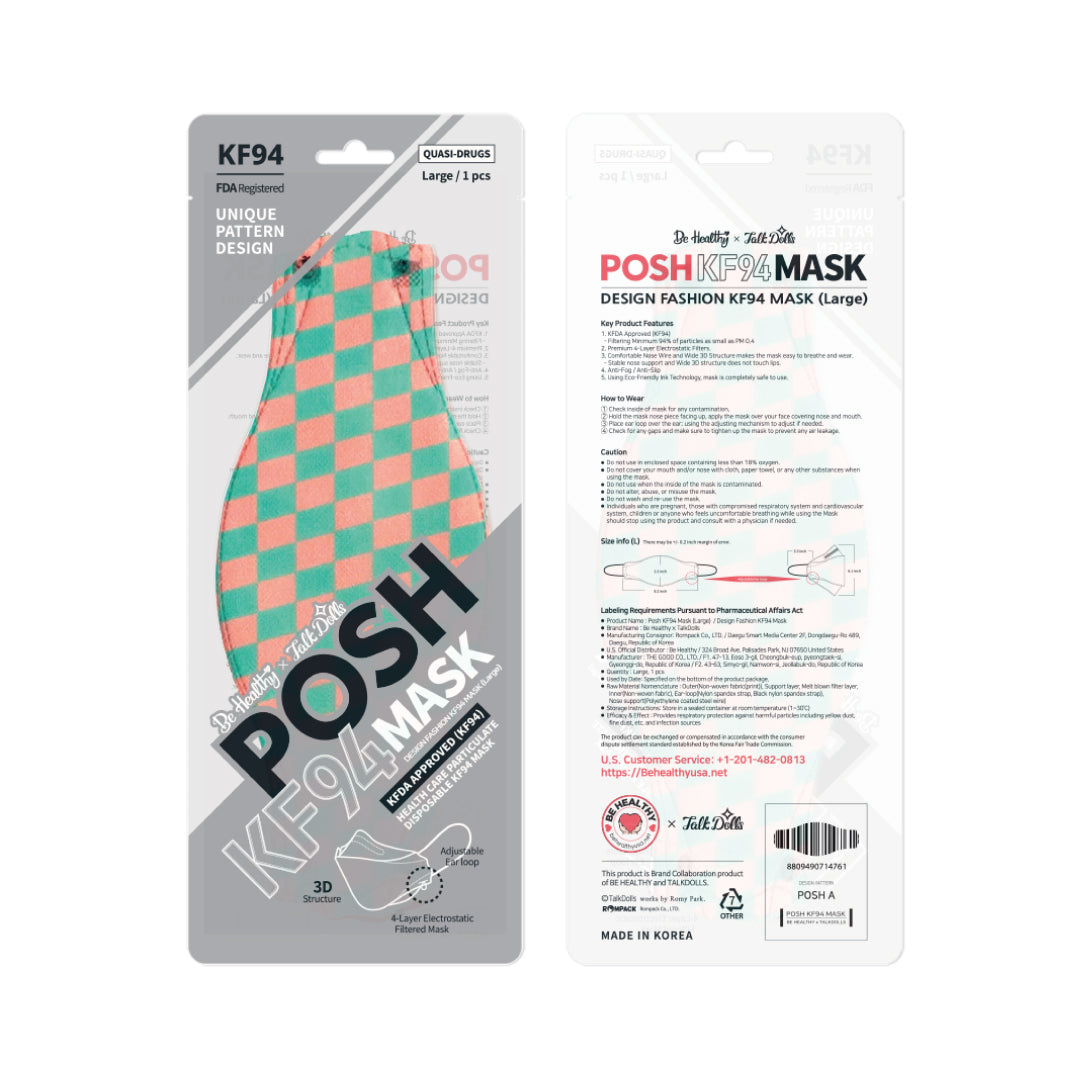 POSH KF94 Mask Bubble Gum and Cotton Candy Checkerboard (A08)