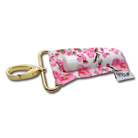 Pink Cherry Blossoms LippyClip KISS for larger lip balms, essential oil rollers, etc.