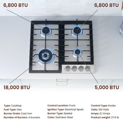 Rangaire 24" Gas Cooktop 4 Burners Stainless Steel RCG241S