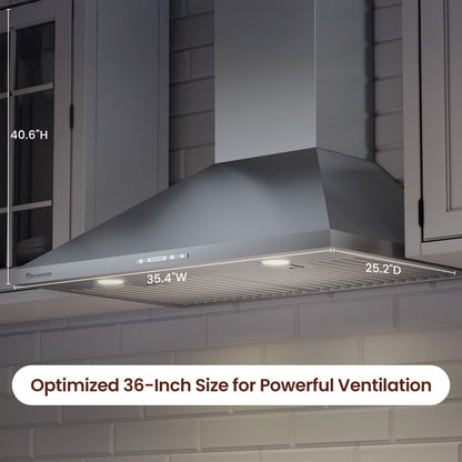 Rangaire 36" Wall-Mounted Range Hood 580 CFM Convertible  Stainless Steel  RHWMP36S