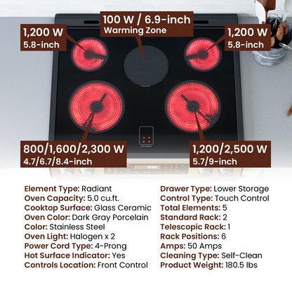 Rangaire 30" Electric Range Self-cleaning Air Fry True Convection Oven Slide-in Stainless Steel RRE303GS