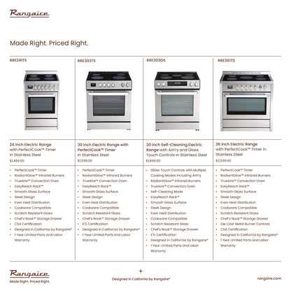 Rangaire 24" Electric Range AirFry Convection Oven Freestanding Stainless Steel RRE241TS
