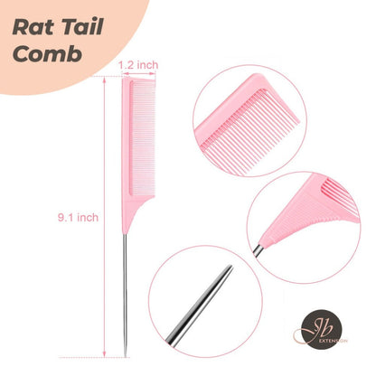 JBextension Carbon Hair Rat Tail Combs Parting Rattail Combs Teasing Fine Tooth Comb Metal Hair Pick Detangling Combs for Women for Curly Hair
