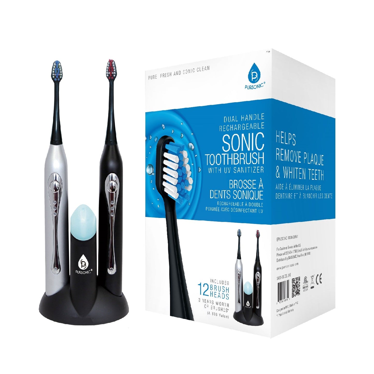 Dual Handle Electric Toothbrush with UV Sanitizer