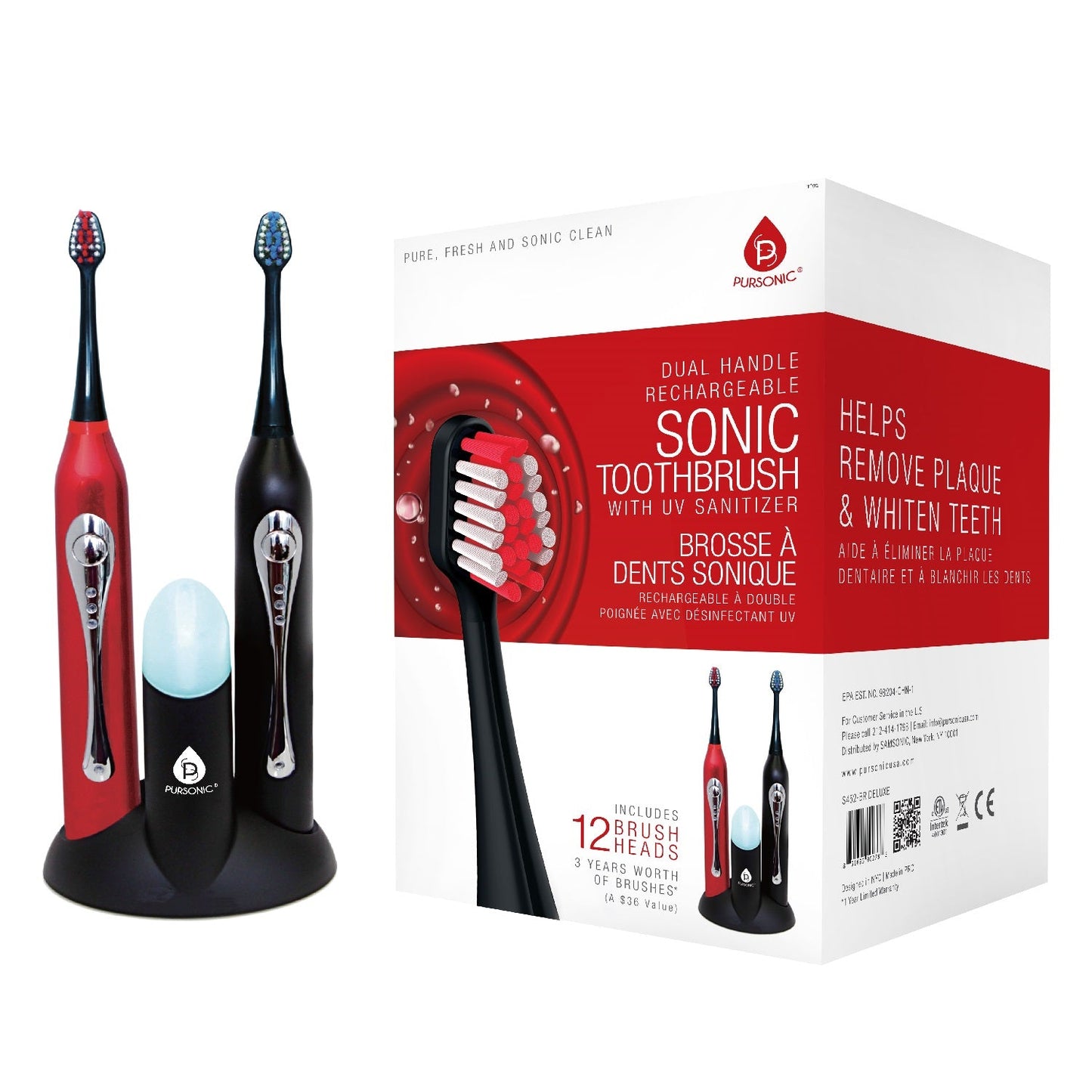 Dual Handle Electric Toothbrush with UV Sanitizer