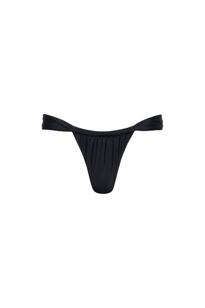 Santorini Ruched Thong Bikini Bottom Black