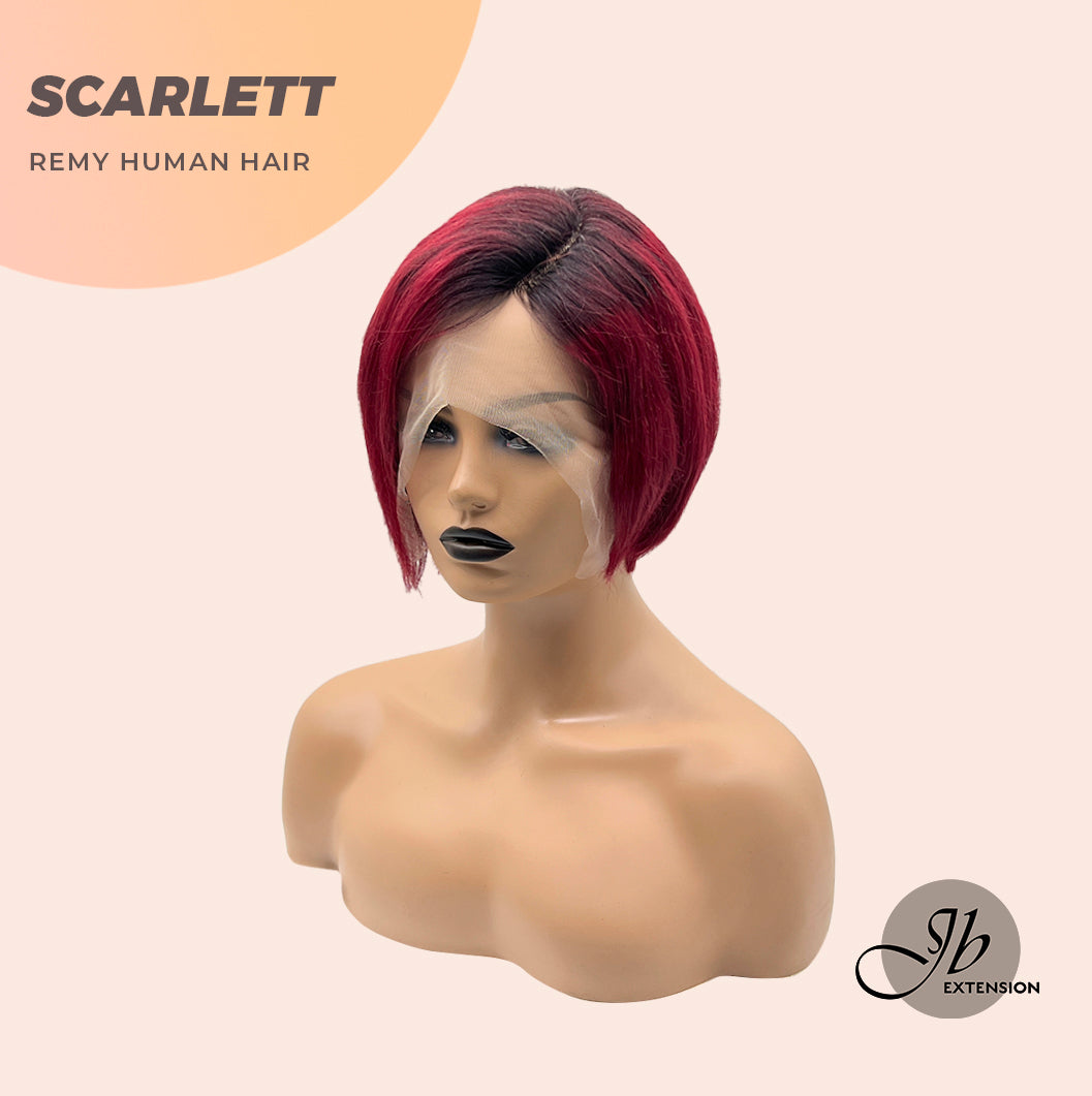 JB EXTENSION 6 Inches Pixie Cut Front-lace Real Human Hair in Wine Red Color with Dark Roots Scarlett