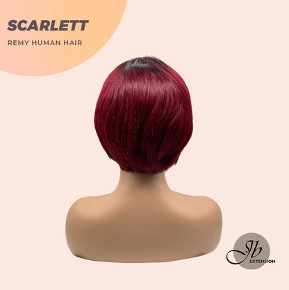 JB EXTENSION 6 Inches Pixie Cut Front-lace Real Human Hair in Wine Red Color with Dark Roots Scarlett