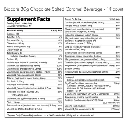 Bebida dietética Biocare de chocolate con caramelo salado y proteína (30 g) (14 porciones)