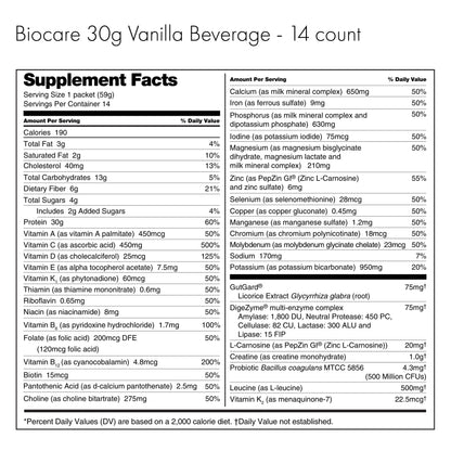 Bebida dietética Biocare de vainilla con 30 g de proteína (14 porciones)
