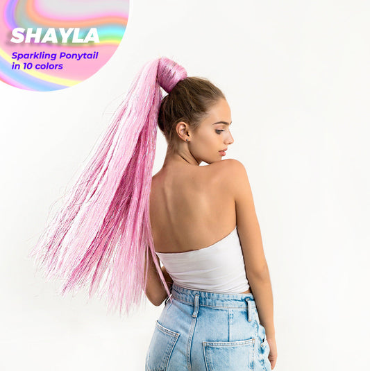 JBEXTENSION 27 Inches Glitter Sparkling Ponytail Synthetic Straight Hairpiece Pony Hair Extensions - SHAYLA