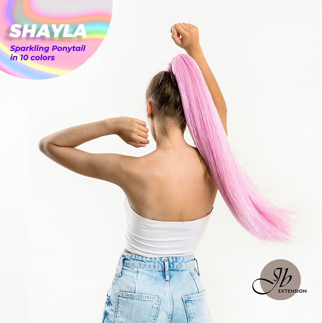 JBEXTENSION 27 Inches Glitter Sparkling Ponytail Synthetic Straight Hairpiece Pony Hair Extensions - SHAYLA