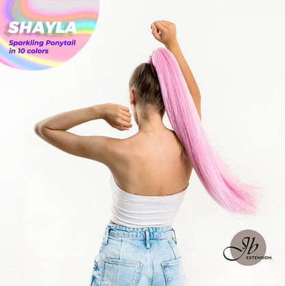 JBEXTENSION 27 Inches Glitter Sparkling Ponytail Synthetic Straight Hairpiece Pony Hair Extensions - SHAYLA