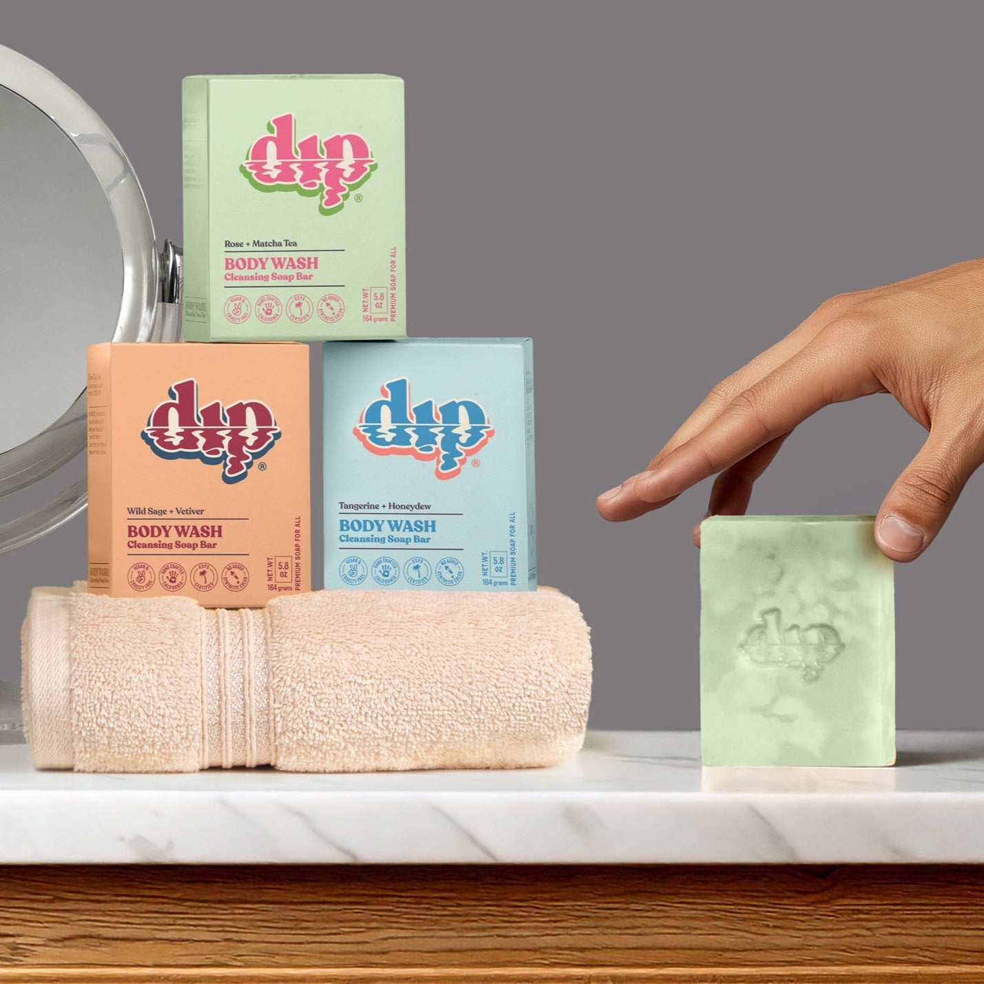 Dip Body Wash Cleansing Soap Bar - Rose & Matcha Tea