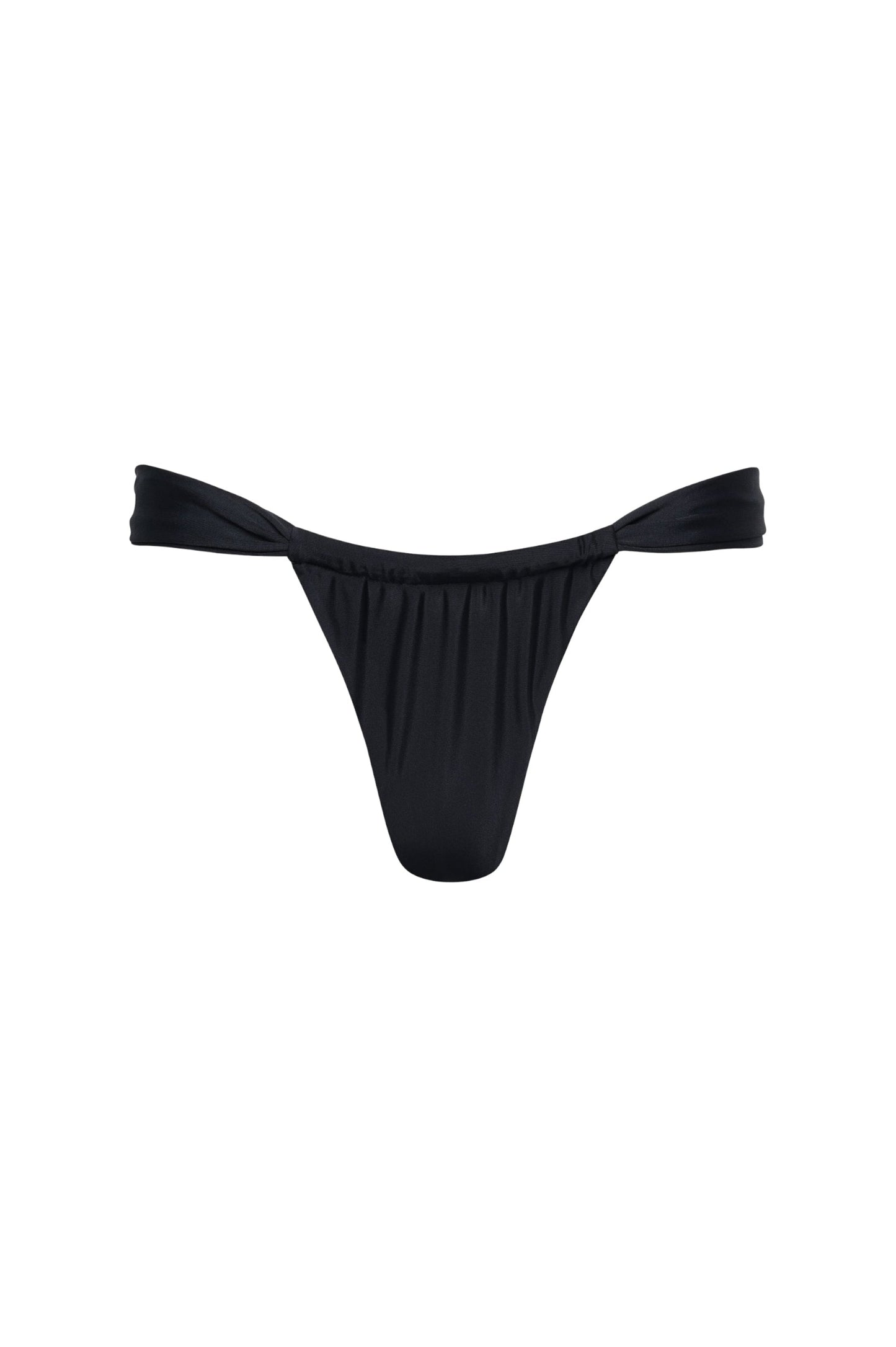 Santorini Ruched Thong Bikini Bottom – Black