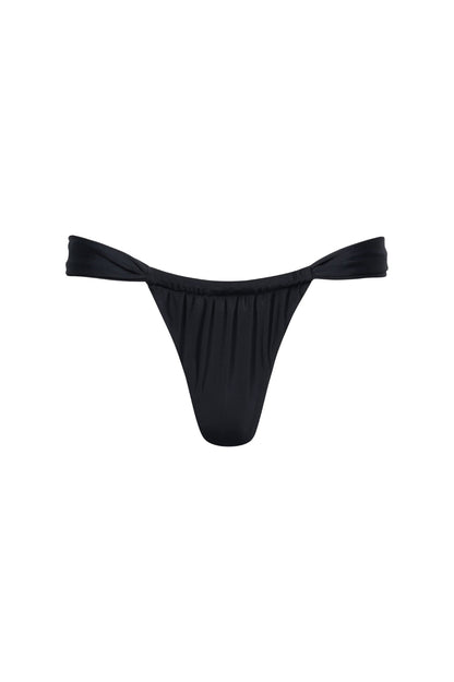 Santorini Ruched Thong Bikini Bottom – Black