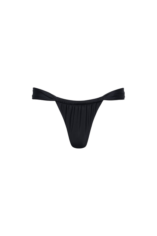 Santorini Ruched Thong Bikini Bottom – Black