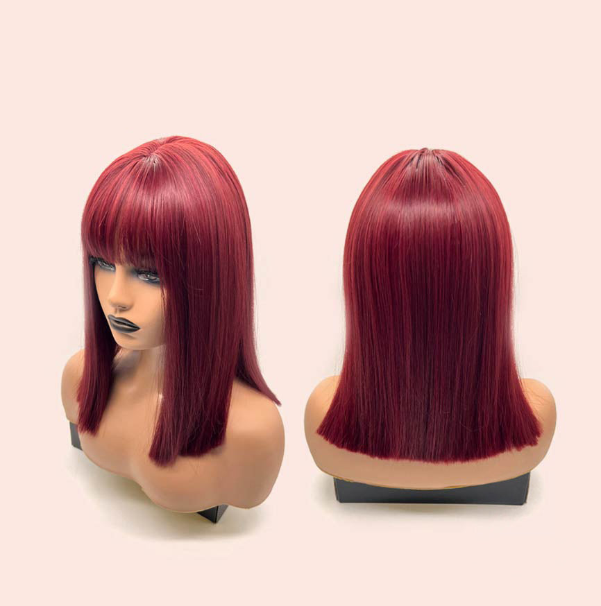 JBEXTENSION 14 Inches Red Color Straight Wig With Bangs NATALE