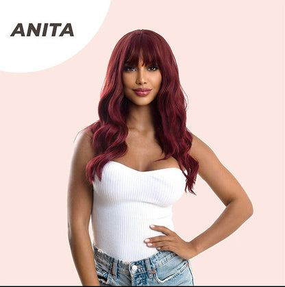 JBEXTENSION 22 Inches Red Body Wave Wig With Bangs ANITA