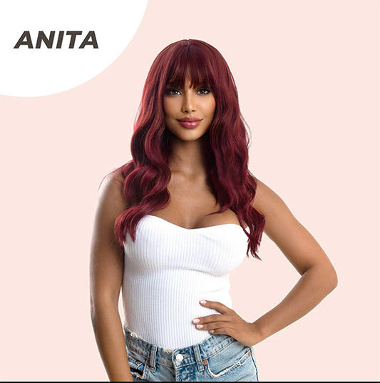 JBEXTENSION 22 Inches Red Body Wave Wig With Bangs ANITA