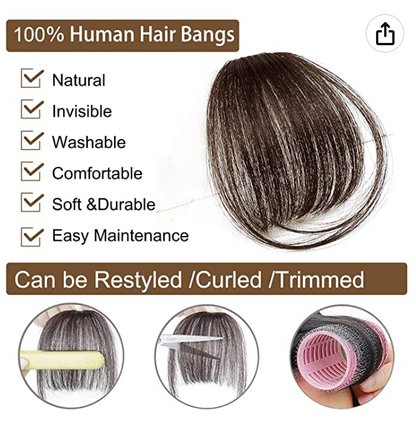 JBextension Air Bangs Hair Clip in Bangs for Women 100% Human Hair Wispy Bangs Fringe with Temples Hairpieces Clip on Air Bangs Flat Neat Bangs Hair Extension for Daily Wear