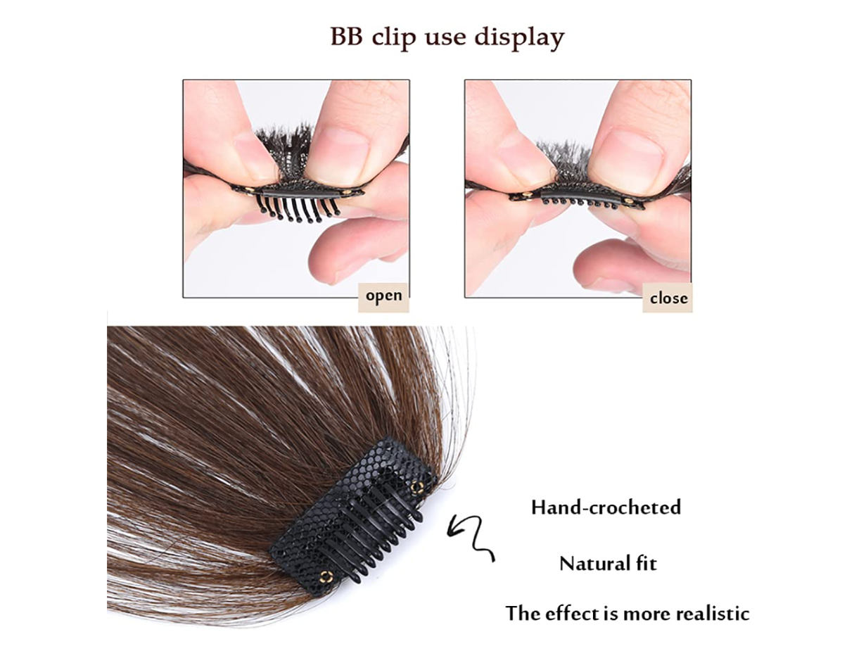JBextension Air Bangs Hair Clip in Bangs for Women 100% Human Hair Wispy Bangs Fringe with Temples Hairpieces Clip on Air Bangs Flat Neat Bangs Hair Extension for Daily Wear