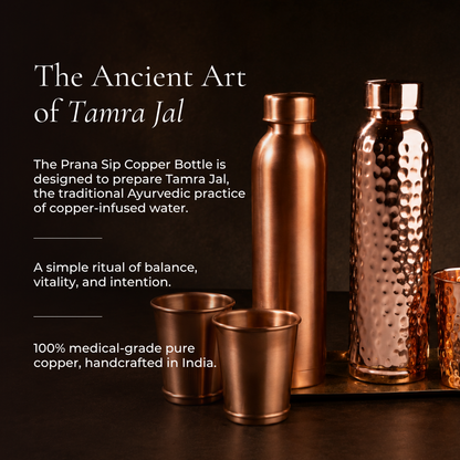 Ayurvedic Drinking Set - Copper Bottle and Cups - Seamless