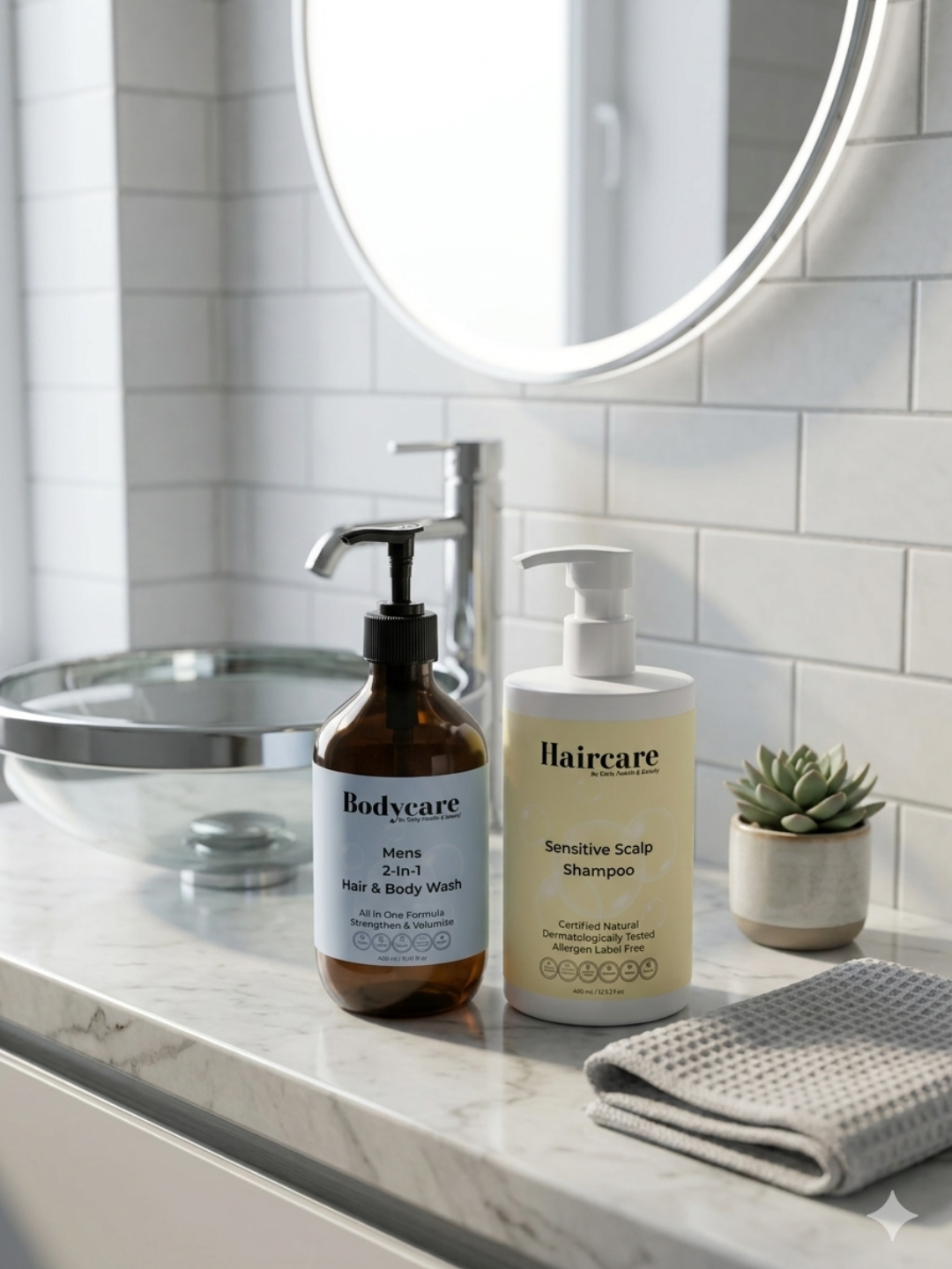 Sensitive Scalp Shampoo & Men's 2-In-1 bundle products — his & hers daily cleansing essentials