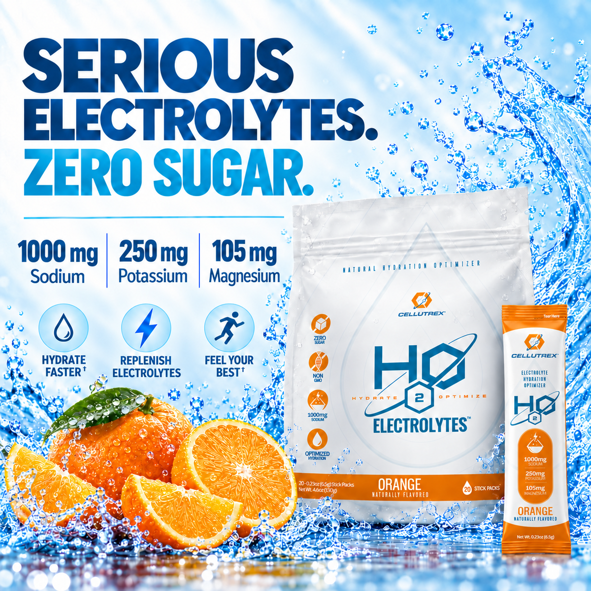 H2O ELECTROLYTES™ - Orange | Zero Sugar Electrolyte Powder