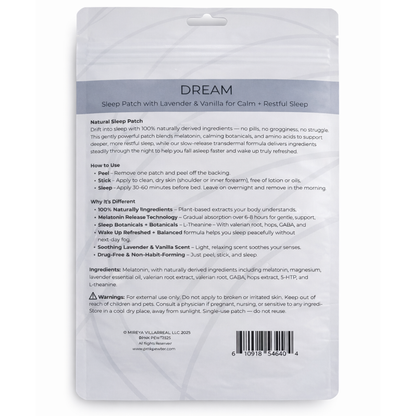 Natural Sleep Patch with Lavender Vanilla Scent – Slow-Release Melatonin + Botanicals for Restful, Grogginess-Free Sleep (30pc)