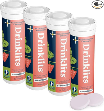 Strawberry Daily Immune Support Tablets - 4 Tubes | 40 Servings