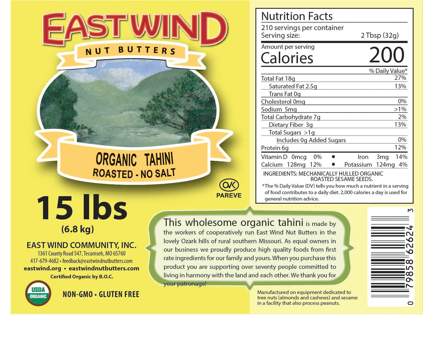 Organic Tahini 15lb - Best by Date December 2024