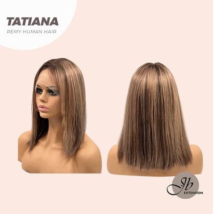 JBEXTENSION 12 Inches Remy Human Hair Mix Blonde With Highlight Wig TATIANA